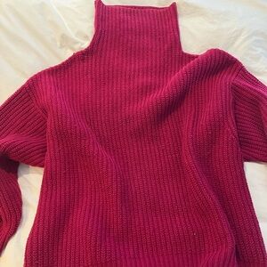 Free People Fuchsia Ribbed Oversized Turtleneck Sweater M